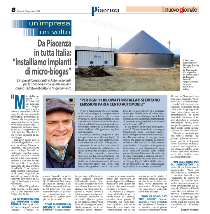 Articolo del Nuovo Giornale su MicroBiogas Italia